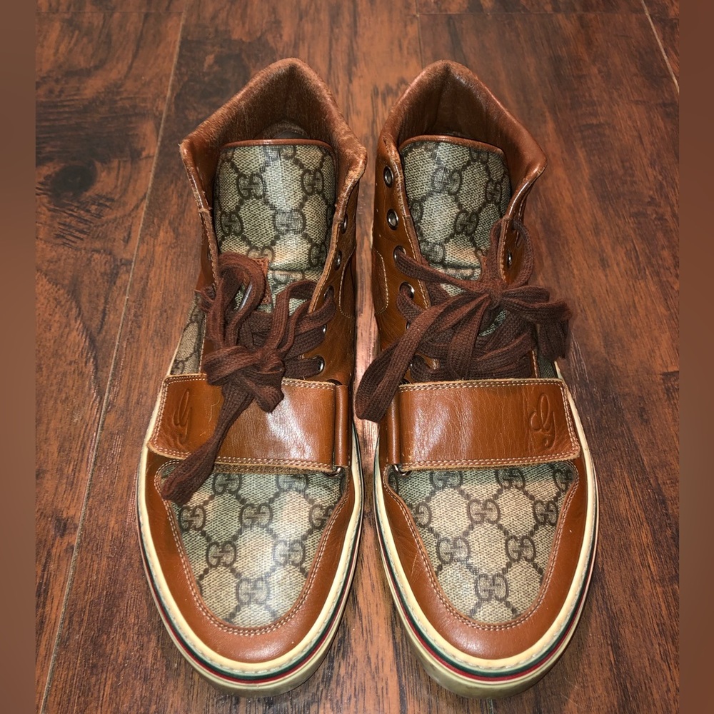 Gucci Leather Monogram Hightop Sneakers Brown SZ9.5
